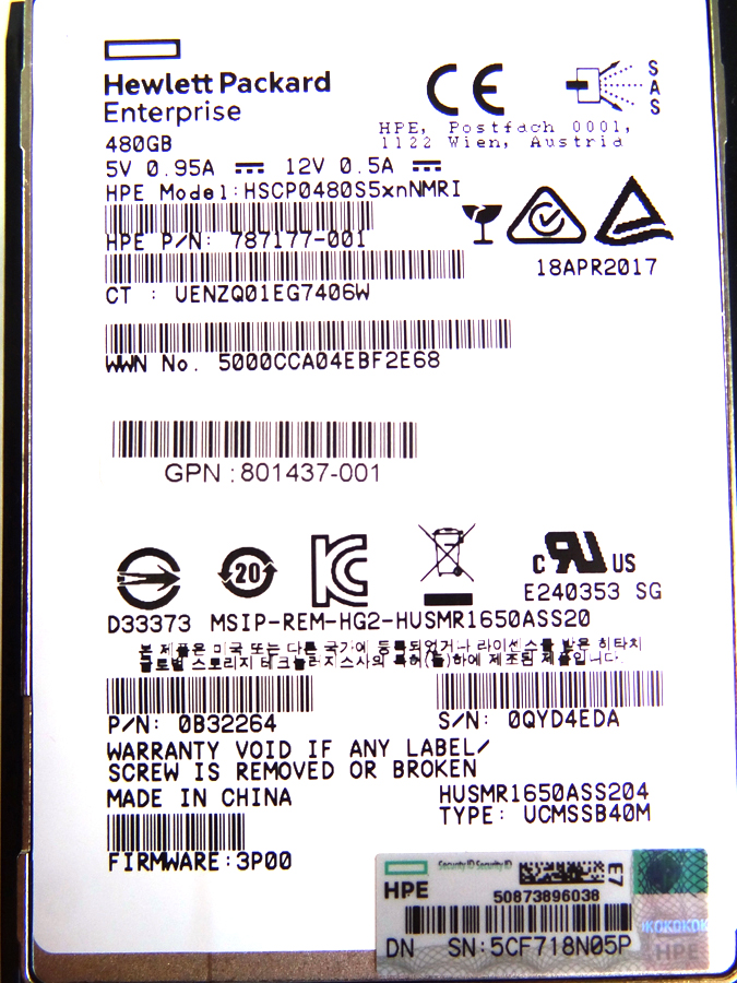 HP 801437-001 HPE 480GB MLC 2.5 12GB SAS DRIVE 