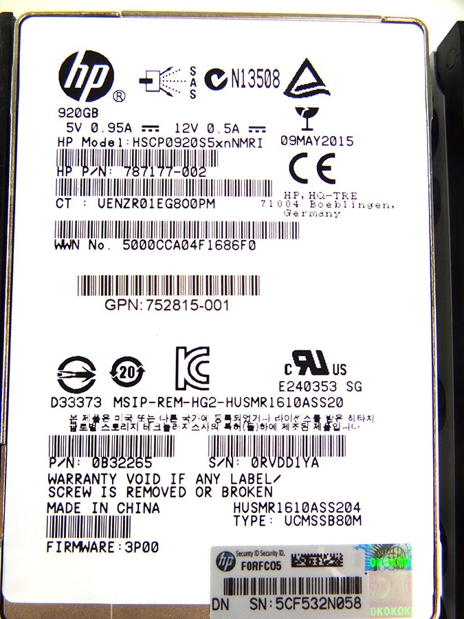 HP 806552-001 920GB SAS SFF 2.5IN SSD M6710 - 752842-001, 761926-001
