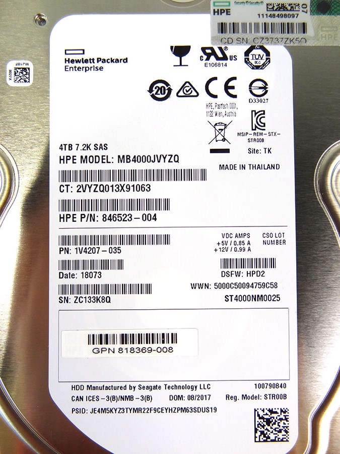 HP 826550-001 4TB SAS 7.2K 12G LFF MDL DRIVE *New Bulk* - 826074-B21, 846523-004