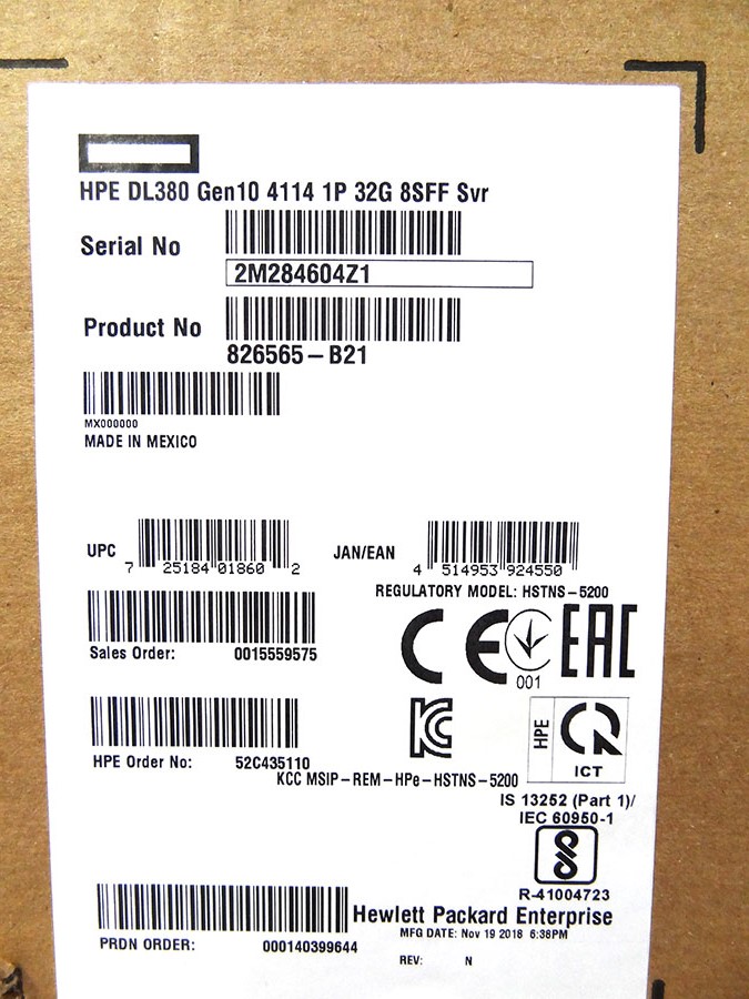 HP 826565-B21 PROLIANT DL380 GEN10 4114 SERVER *New Sealed*
