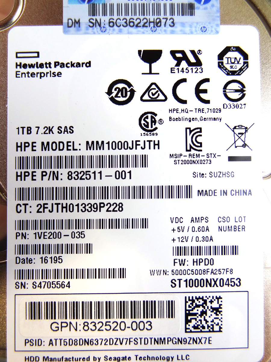 HP 832520-003 1TB 7.2K 12G SAS SGT DRIVE *New Bulk* - 832984-001, 832514-B21