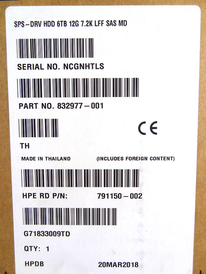 HP 832977-001 HDD 6TB 12G 7.2K LFF SAS MD *New Sealed*