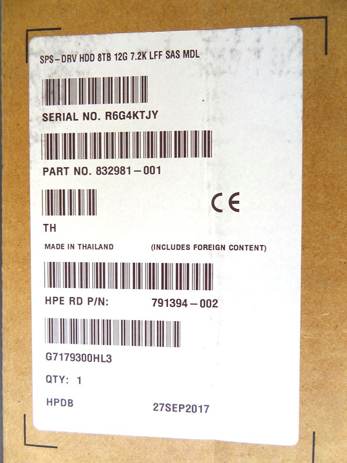 HP 832981-001 8TB 7.2K 12G LFF SAS MDL DRIVE *New Sealed* - N9X13A 