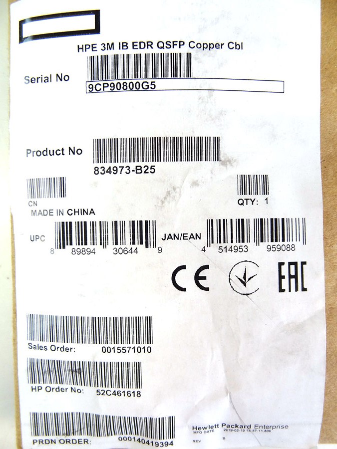 HP 834973-B25 3M INFINIBAND EDR QSFP CABLE - 836251-001 