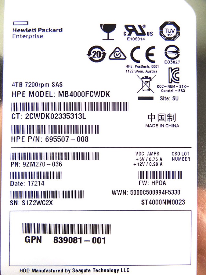 HP 839081-001 4TB SAS 3.5 7.SK 6G SC HARD DRIVE *New Bulk* 695507-008 844894-001 ST4000NM0023