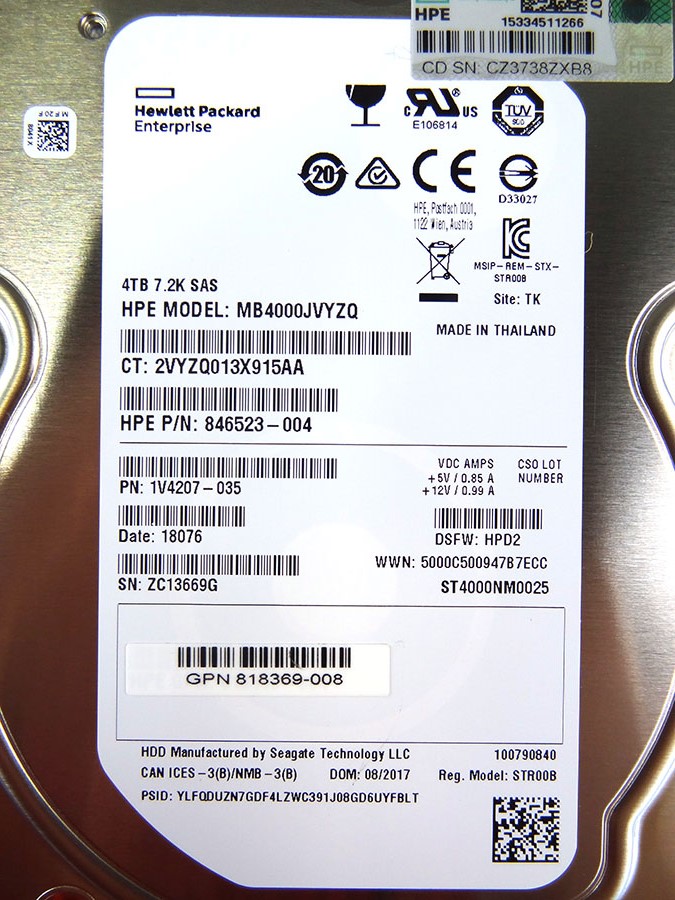 HP 846523-004 4TB SAS 7.2K 12G LFF MDL DRIVE *New Bulk* - 826074-B21 , 826550-001
