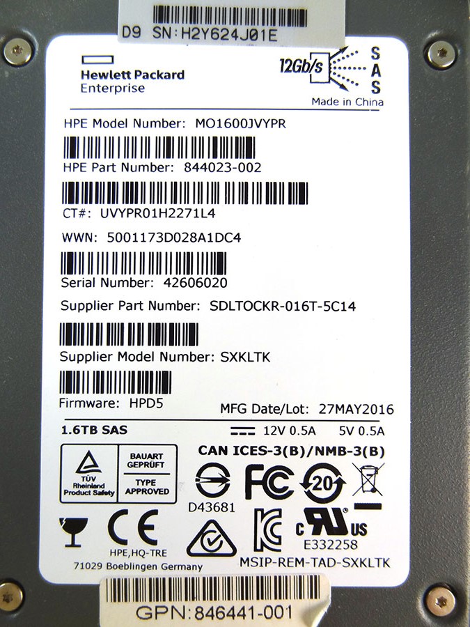 HP 846625-001 1.6TB SAS 12G MIXED USE SFF - 846436-B21