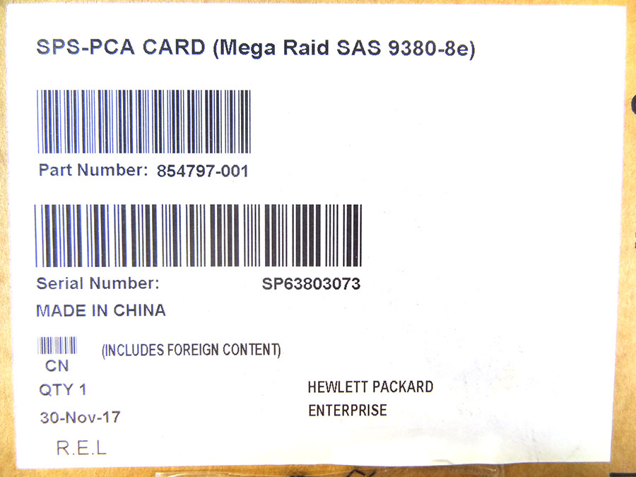 HP 854797-001 PCA CARD (MEGARAID SAS 9380-8E) 