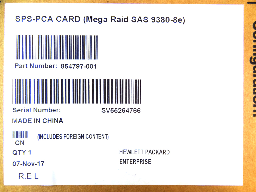 HP 854797-001 PCA CARD (MEGARAID SAS 9380-8E) *New Sealed*