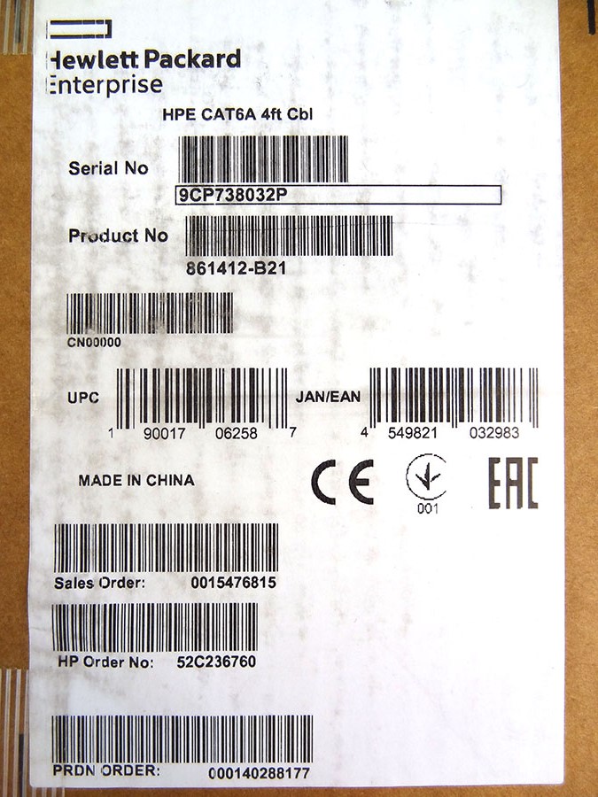 HP 861412-B21 CAT6A 4FT CBL *New Sealed*