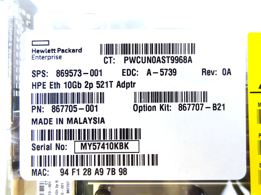 HP 867707-B21 ETHERNET 10GB 2-PORT 521T - 869573-001
