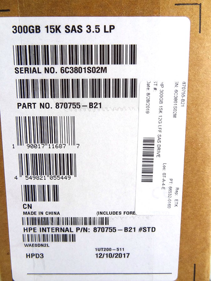 HP 870755-B21 300GB 15K 12G LFF SAS DRIVE *New Sealed* - 870793-001