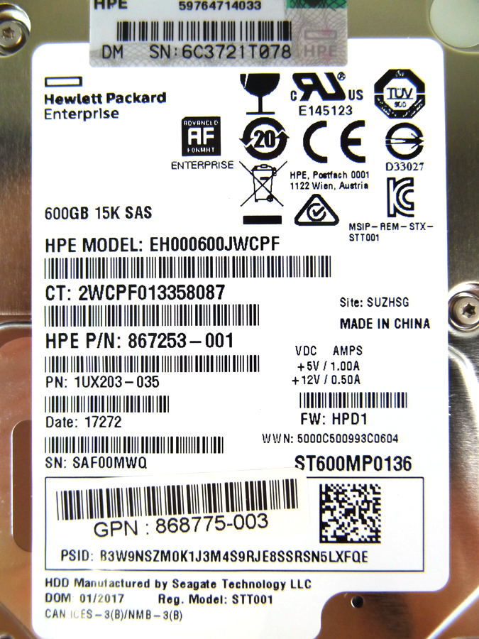 HP 870797-001 600GB 15K 12G SAS SFF 512E DRIVE *New Bulk* - 868775-003, 870763-B21 