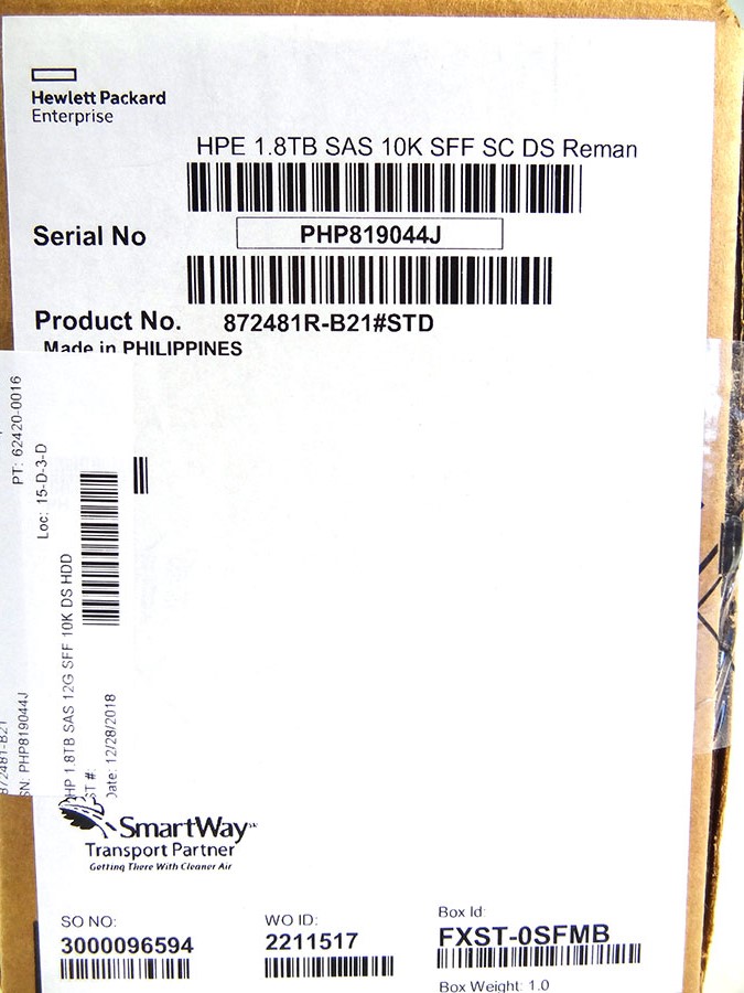 HP 872481-B21 1.8TB SAS 12G SFF 10K DS HDD - 872738-001