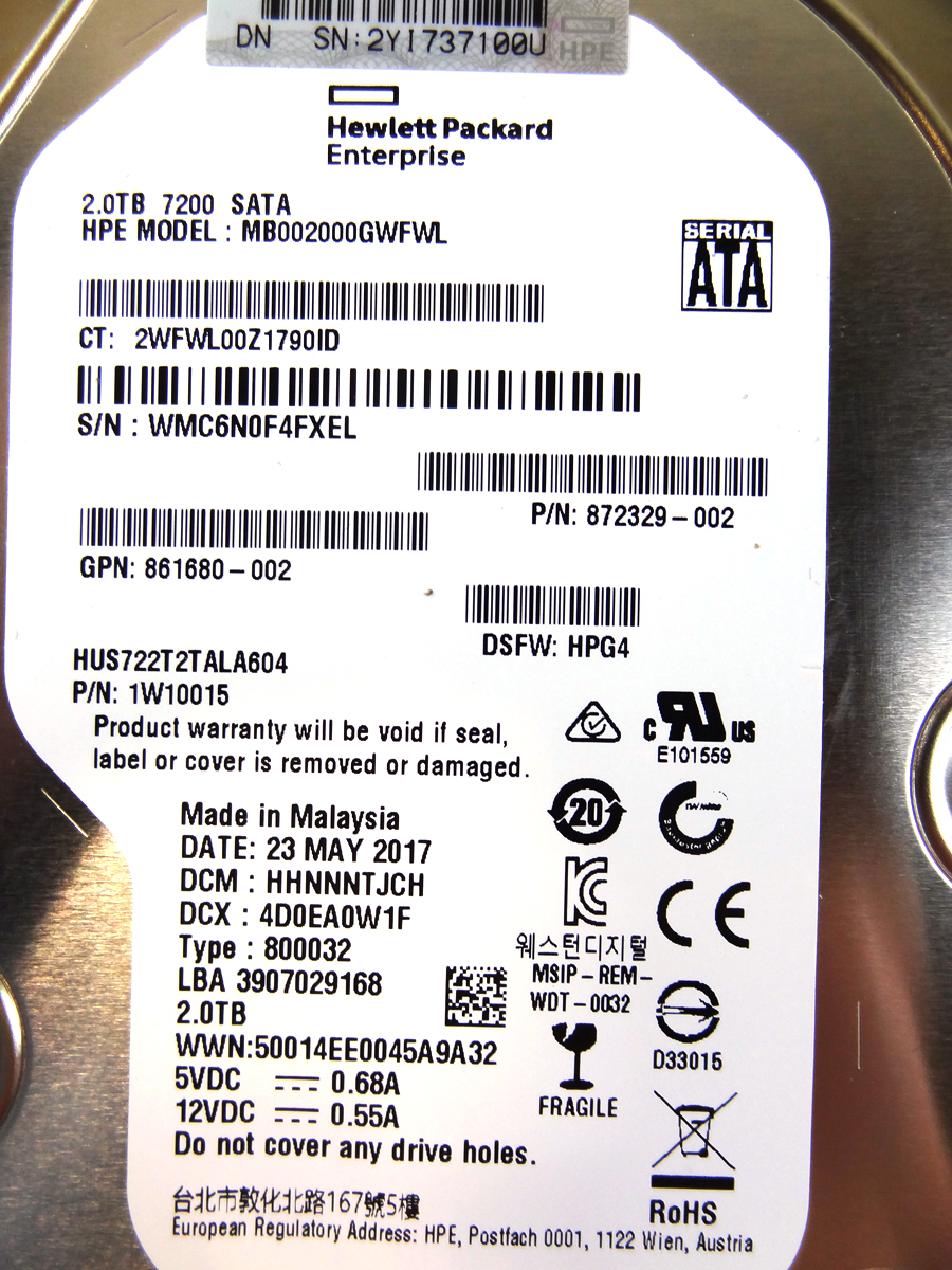 HP 872489-B21 2TB SATA 6G MIDLINE 7.2K LFF - 872771-001