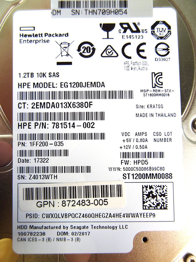 HP 872737-001 1.2TB 10K SFF 12G SAS (DS) HDD - 872479-B21