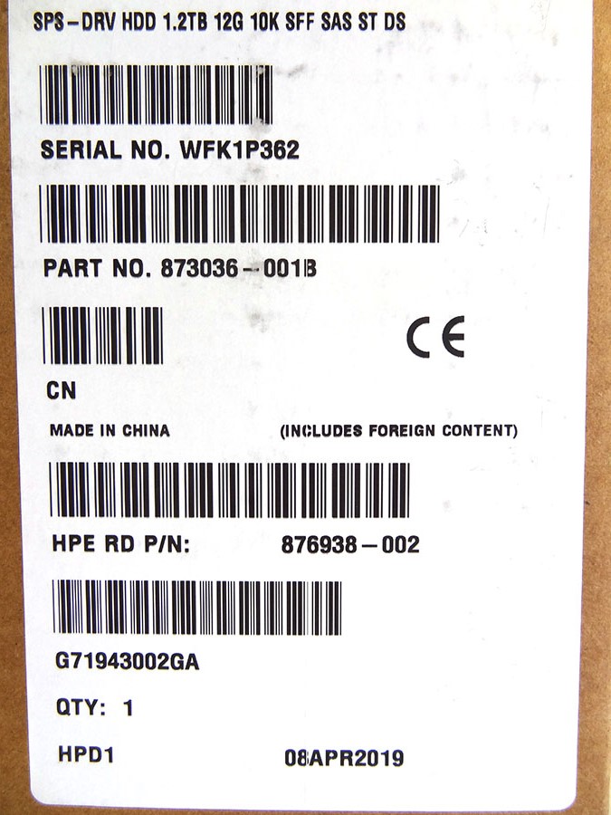 HP 873036-001 1.2TB SAS 12G 10K SAS SFF *New Sealed* - 873012-B21