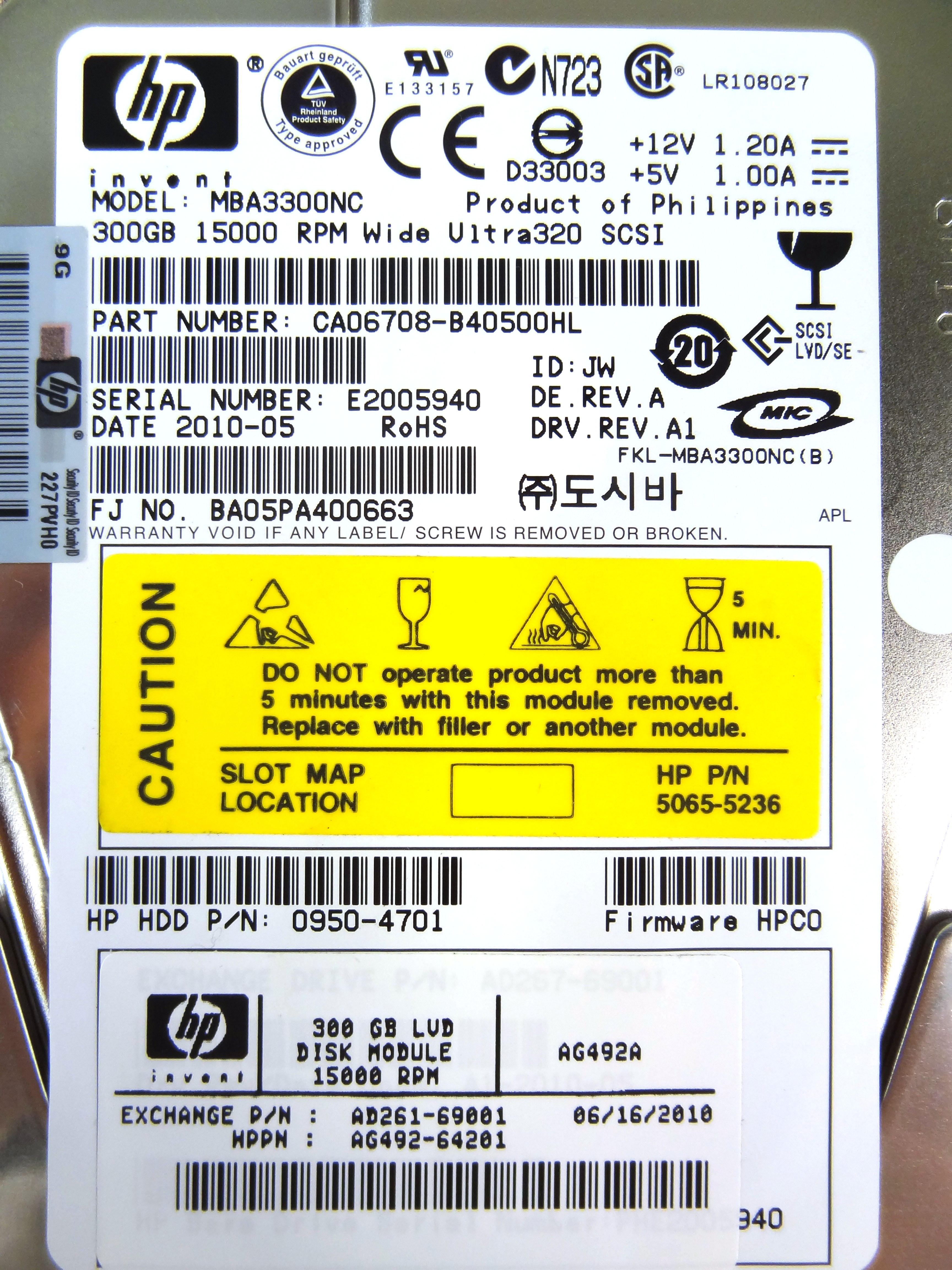 HP AG492A Hp Storageworks Disk System 2120 300gb 15k Hard Drive - AD261-69001, AD261A 