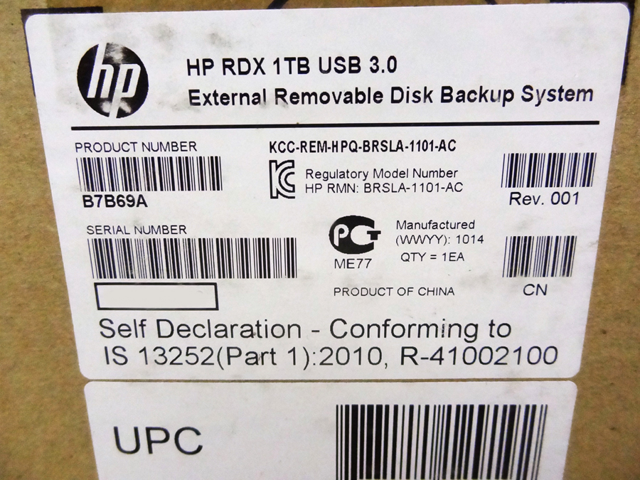 HP B7B69A STORAGEWORKS RDX 1TB BACKUP SYS DL SVR MODULE USB 3.0 5.25IN HOT SWAPPABLE