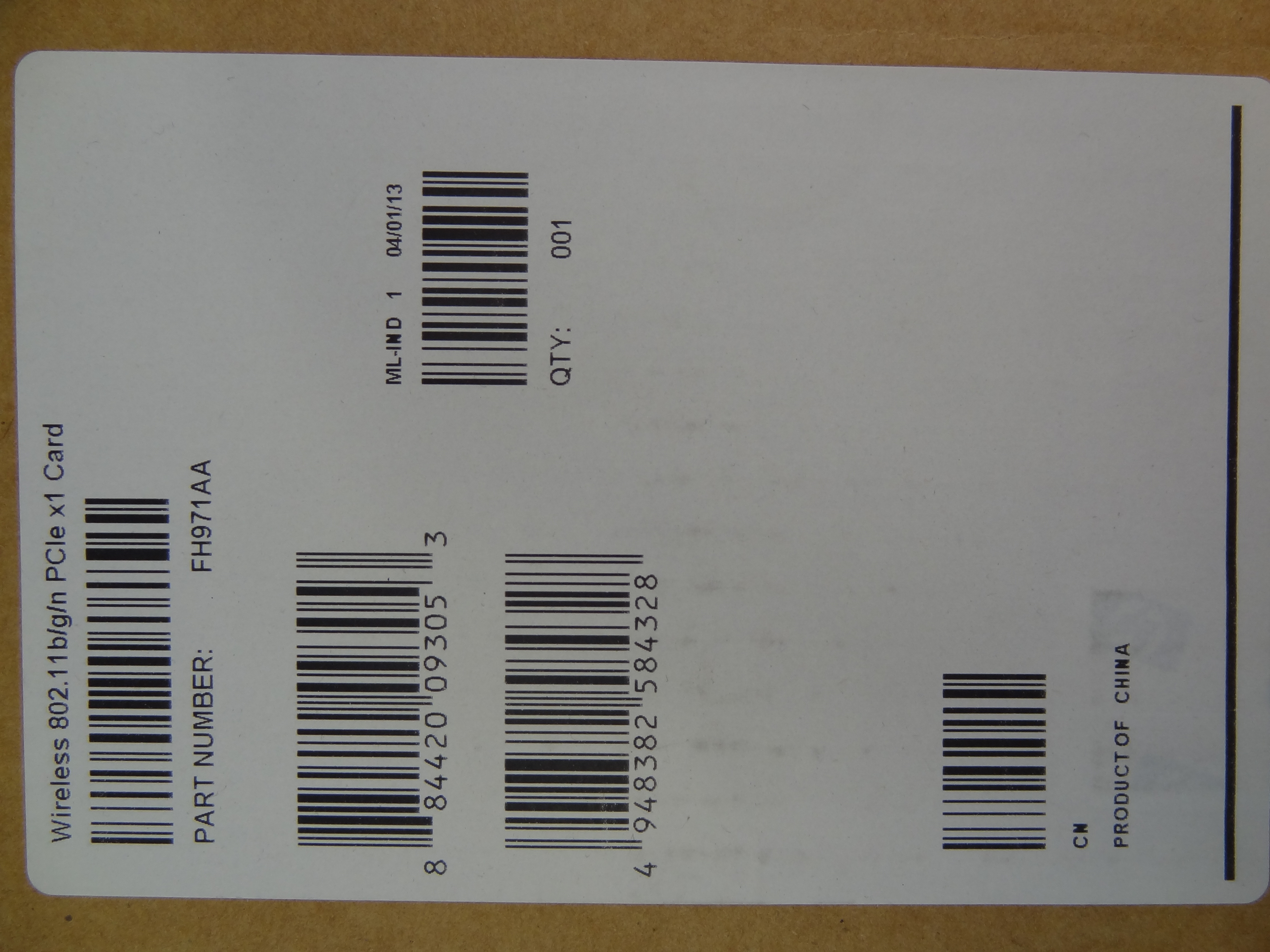 HP FH971AA WIRELESS 802.11 B/G/N PCIE X1 *New Sealed*