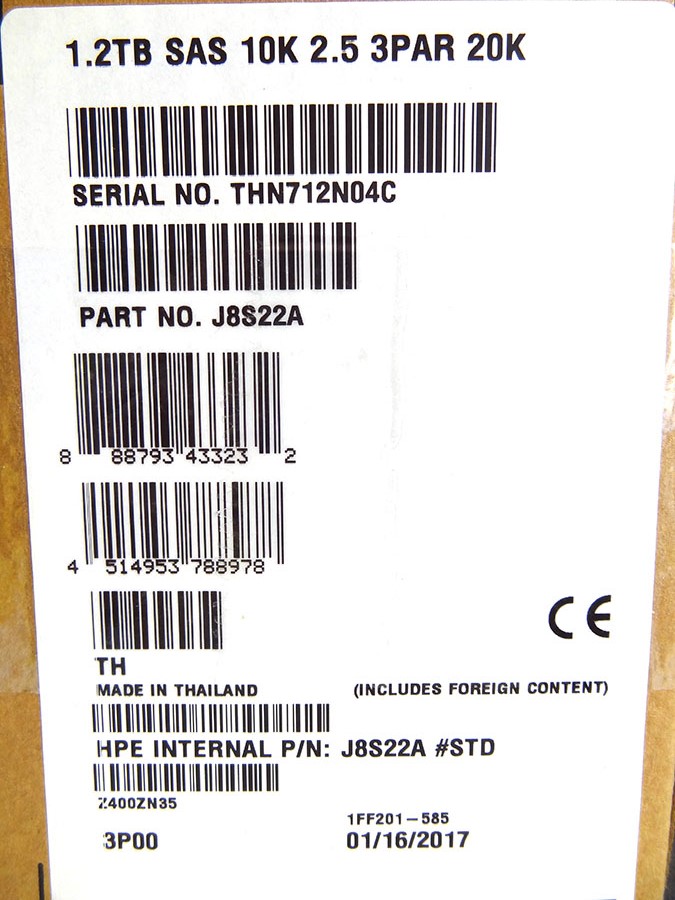 HP J8S22A 3PAR 20000 1.2TB SAS 10K SFF HD - 791436-003, 840464-001, 809596-001 