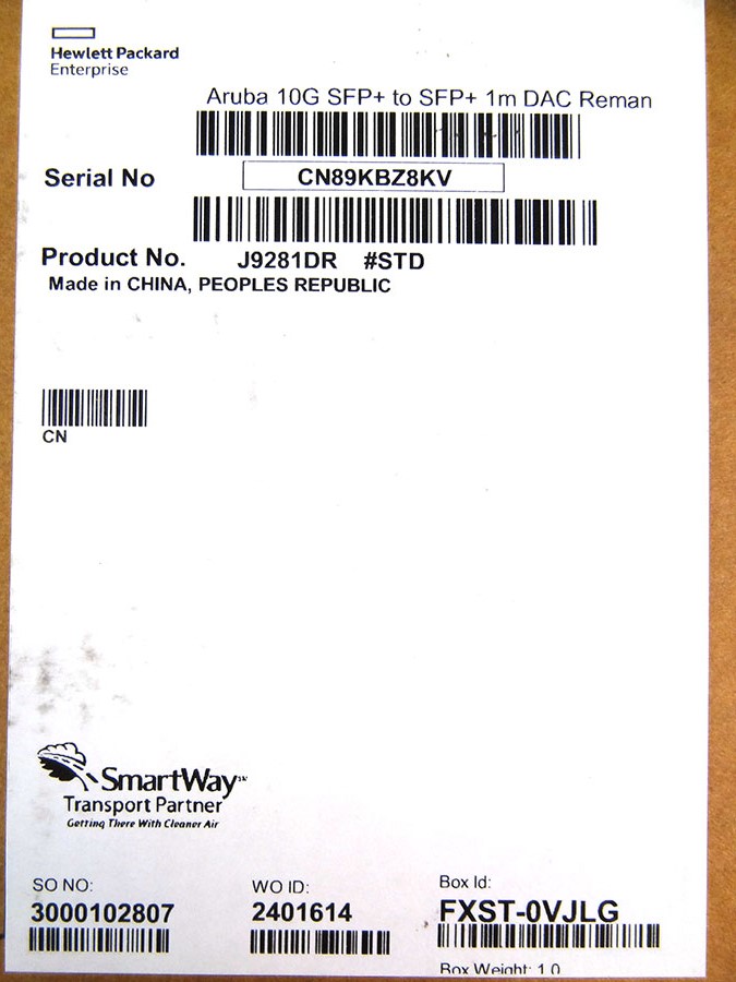 HP J9281D 10G SFP+ TO SFP+ 1M DAC CBL *HP Renew* - J9281-61301