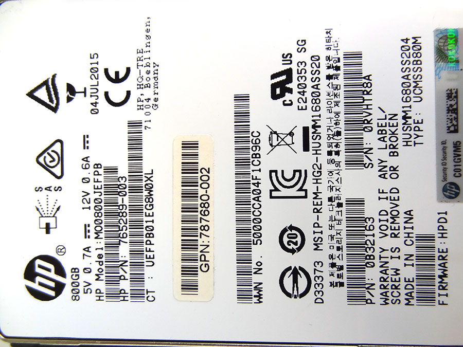 HP J9F38A MSA 800GB 12G SAS ME 2.5IN SSD - 787337-001, 787680-002 