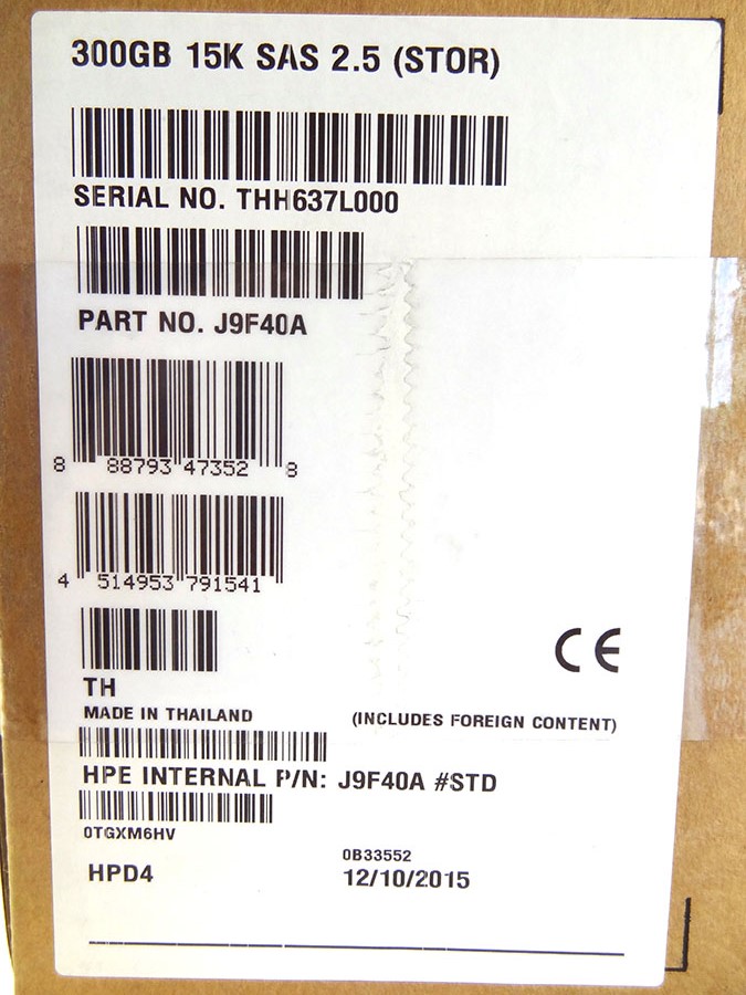 HP J9F40A MSA 300GB 12G SAS 15K 2.5IN HD *New Sealed* - 787640-001 