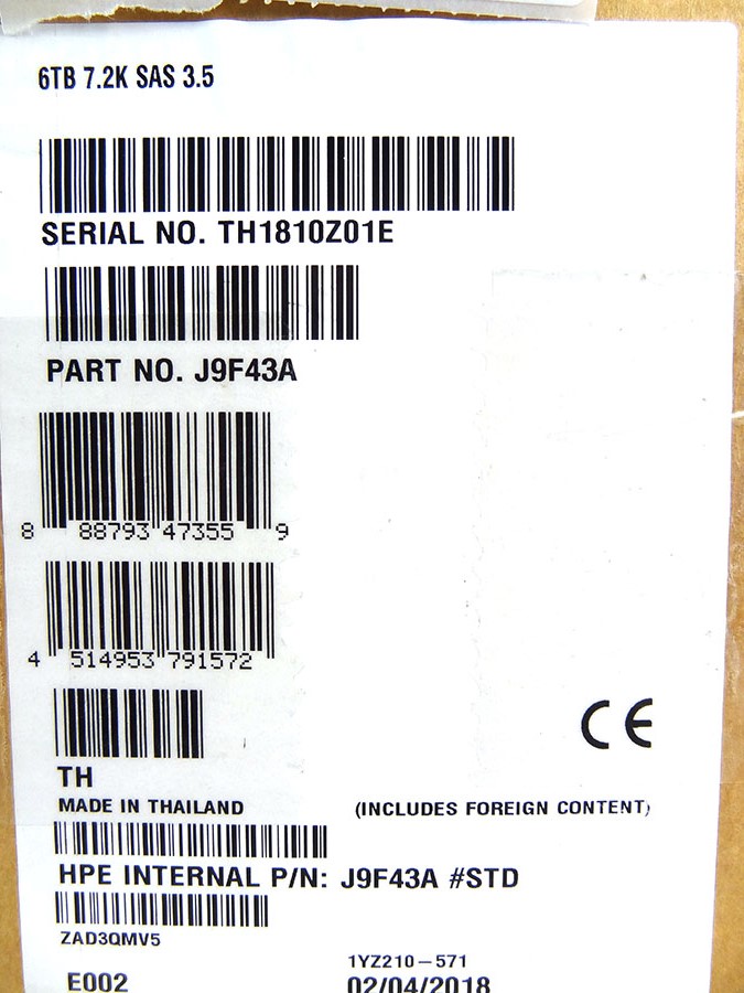 HP J9F43A MSA 6TB 12G SAS 7.2K 3.5IN HD *New Sealed* - 787643-001
