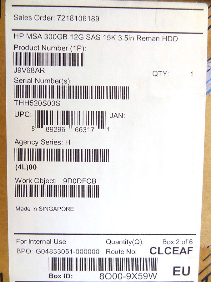 HP J9V68A MSA 300GB 12G SAS 15K LFF *New Sealed* - 748385-001, 787654-001