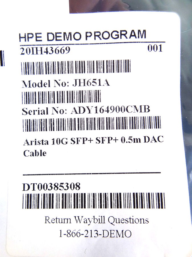 HP JH651A ARISTA 10G SFP+ SFP+ 0.5M DAC CABLE - CAB-SFP-SFP-0.5M