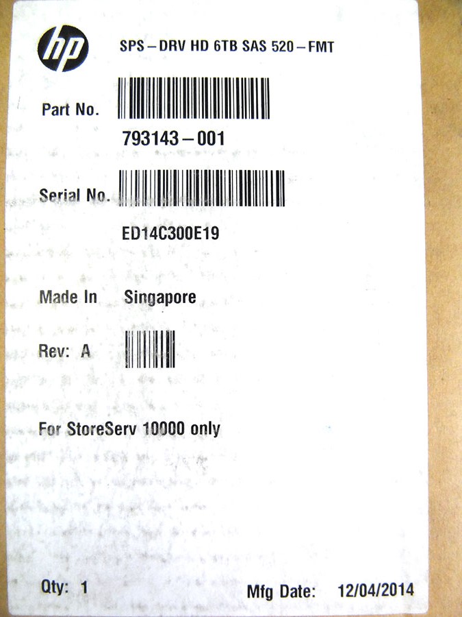 HP K0F40A 3PAR 10000 6TB SAS *New Sealed* - 793143-001
