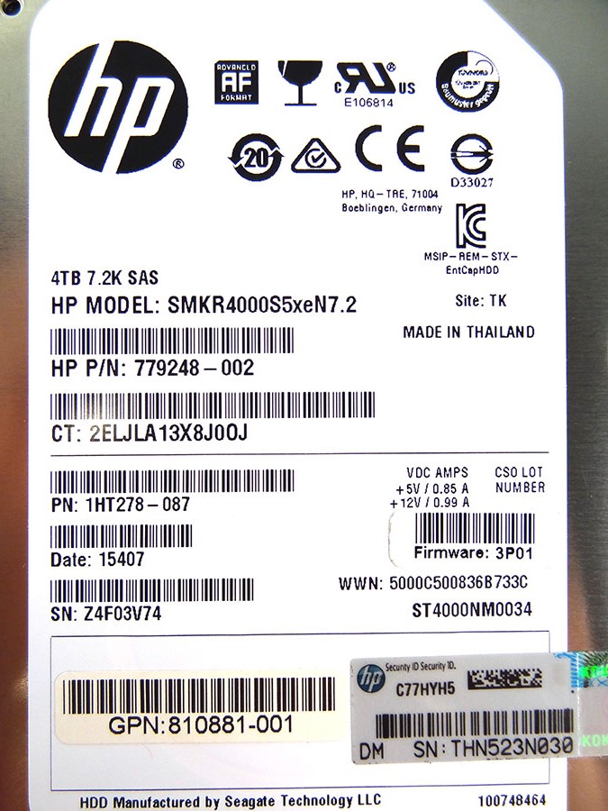 HP K2P87A 4TB 7.2K LFF 3PAR HARD DRIVE - 823124-001, 871864-001