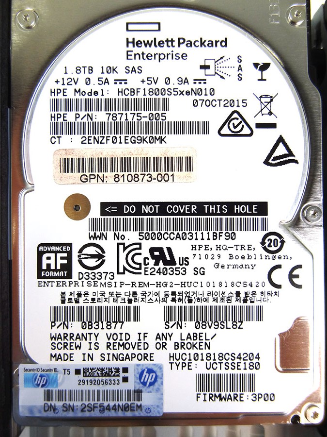 HP K2P94B 3PAR STORESERV 8000 1.8TB SAS HARD DRIVE - 810760-001, 840460-001, K2P94A