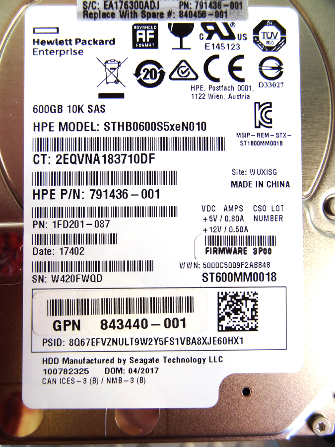 HP K2P99A 3PAR 8000 600GB SAS 10K 2.5 DRIVE - 810761-001, 840458-001