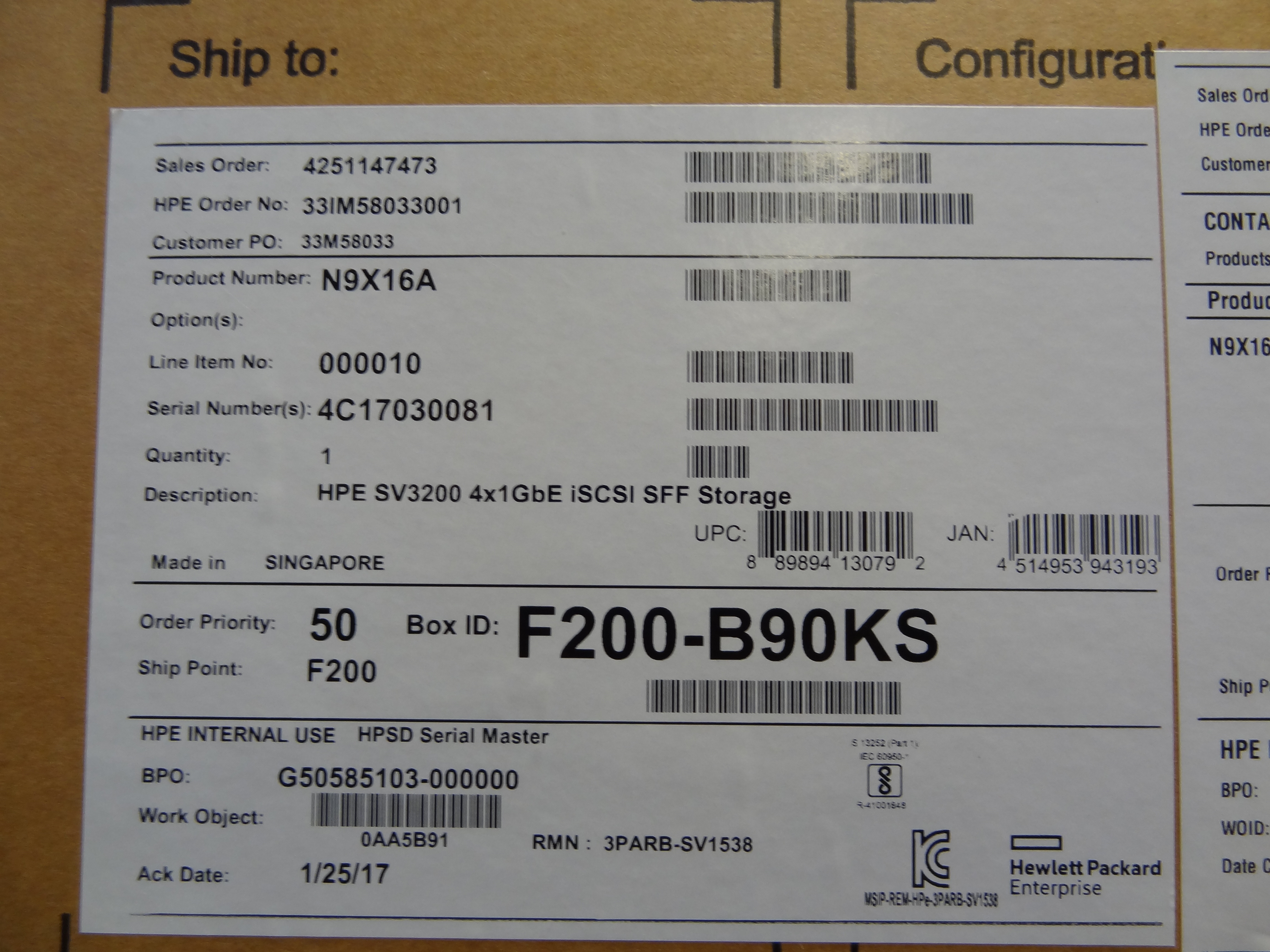 HP N9X16A HPE 4-PORT 1GBE ISCSI SFF STORAGE *New Sealed*