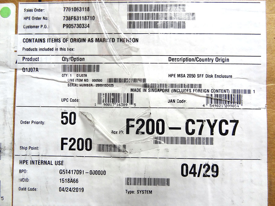 HP Q1J07A HPE MSA 2050 SFF DISK ENCLOSURE - 876133-001