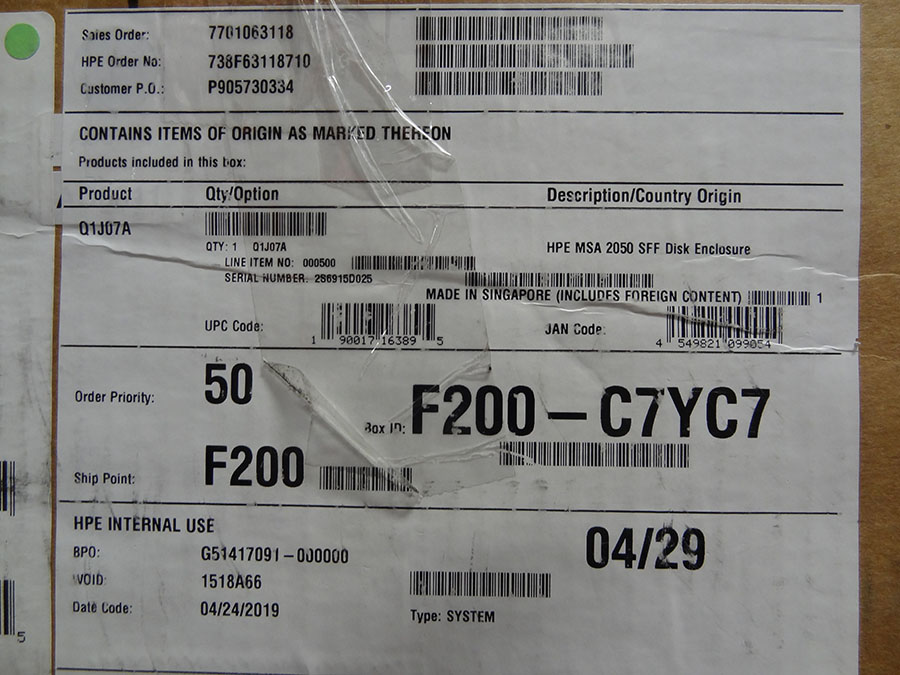 HP Q1J07A HPE MSA 2050 SFF DISK ENCLOSURE - 876133-001