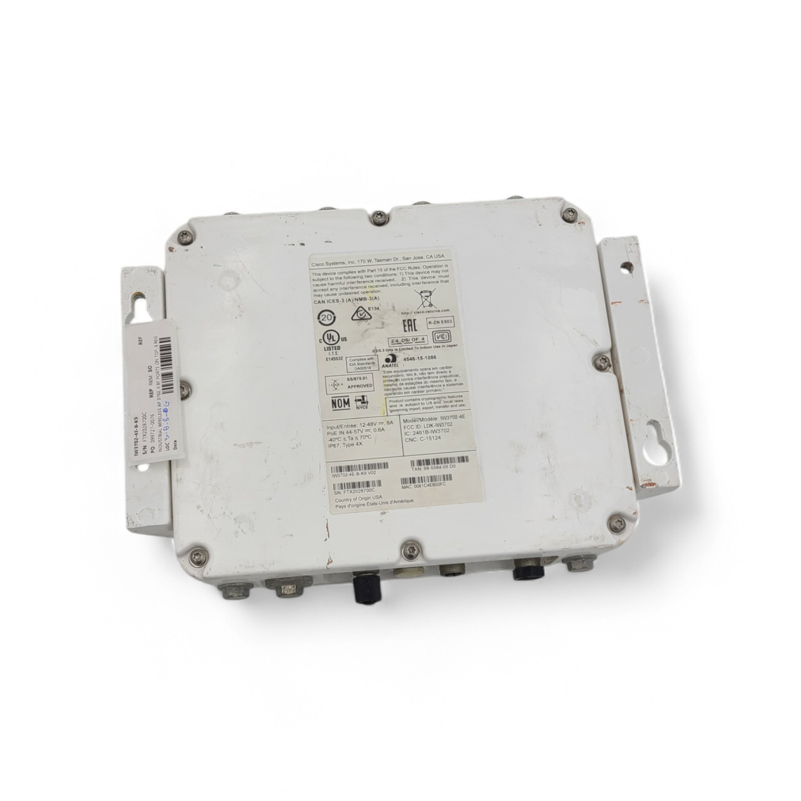 CISCO IW3702-4E-B-K9 INDUSTRIAL WIRELESS AP 3702, 4 RF PORTS ON TOP, B REG DOMAIN