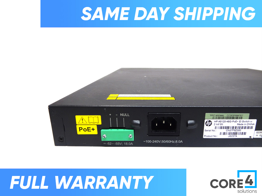 HP JG237A 5120-48G-POE+ EI SWITCH W/2 INTS - JG237-61001