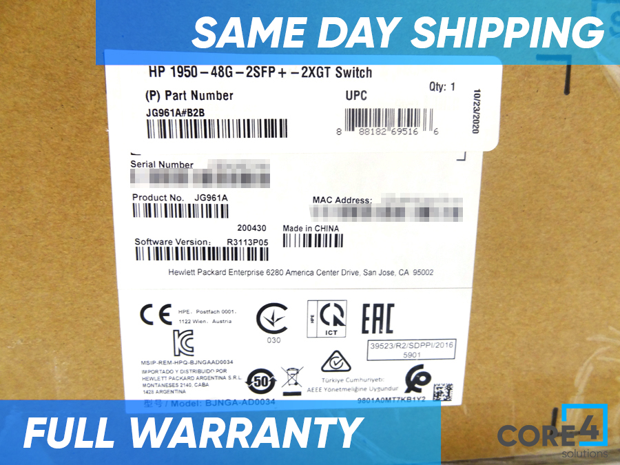HP JG961A 1950-48G-2SFP+-2XGT SWICH *HP Renew* - JG961-61001, JG961-61101