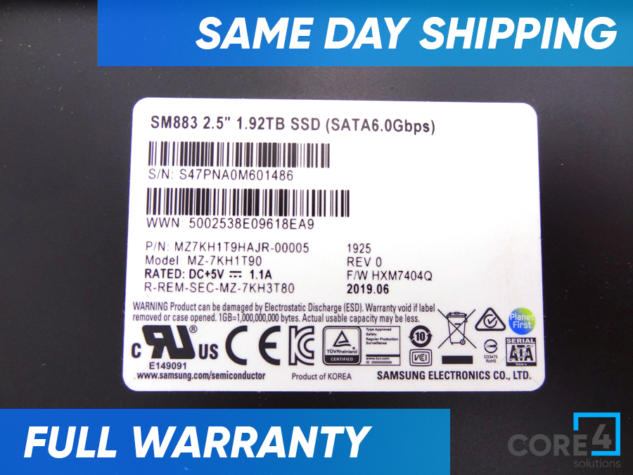 SAMSUNG MZ-7KH1T90 1.92TB SM883 2.5in SATA 6GBPS SSD