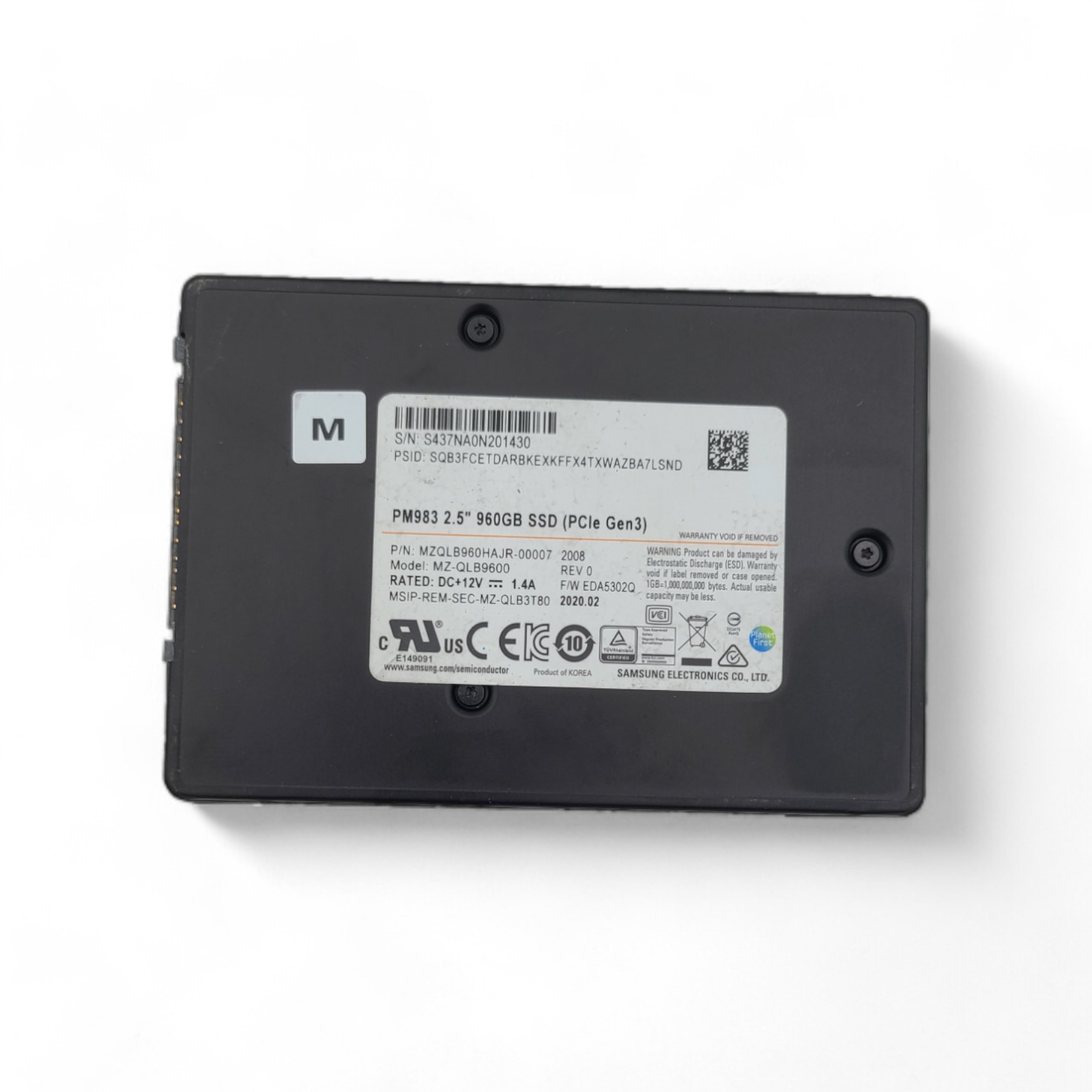 SAMSUNG MZQLB960HAJR-00007 960GB PM983 2.5 NVME U.2 PCIE SSD