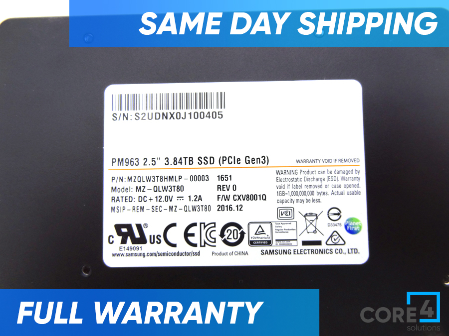 SAMSUNG MZQLW3T8HMLP 3.84TB PM963 2.5in U.2 NVMe SSD