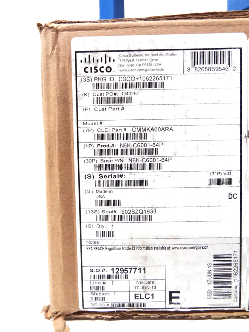 Cisco N6K-C6001-64P Nexus 6001 Switch - 1RU SW Fixed 48P