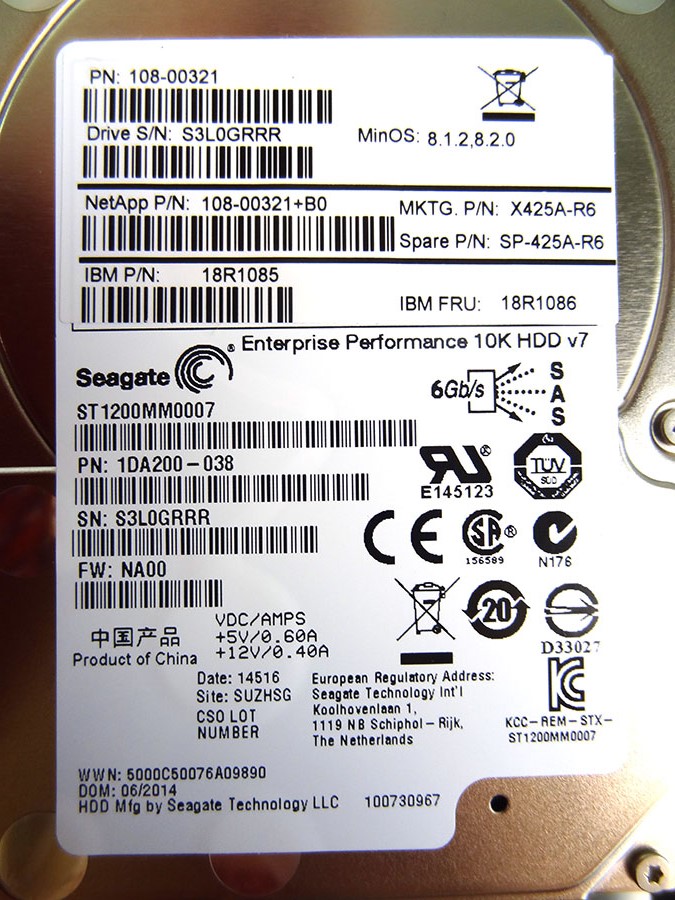 NETAPP X425A-R6 1.2TB 10K SAS 2.5in 6GBPS HARD DRIVE - 108-00321, 18R1085, 18R1086, SP-425A-R6