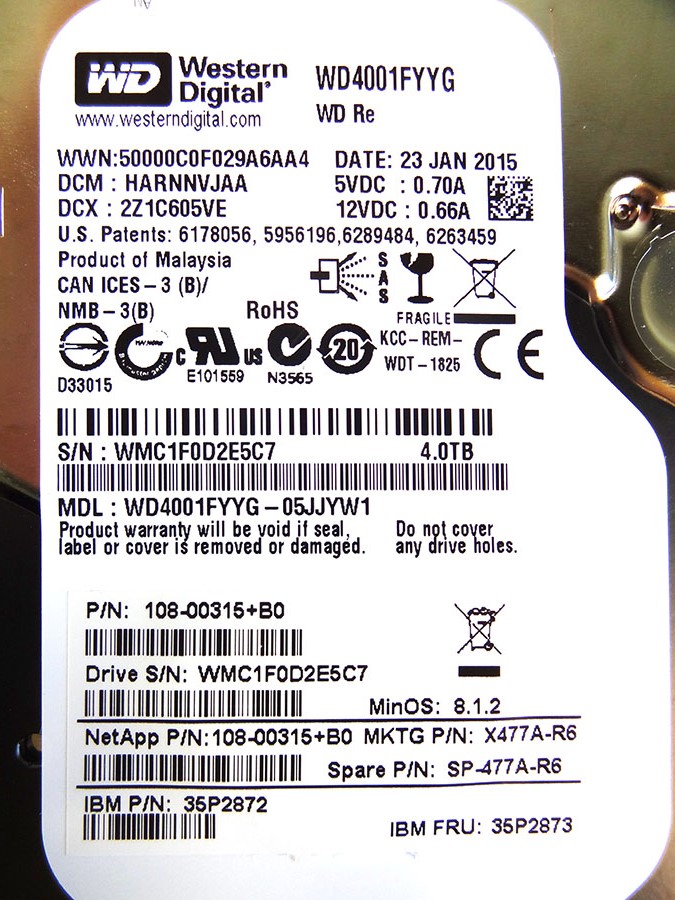 NETAPP X477A-R6 4TB 7.2K 3.5 NL SAS HARD DRIVE - 108-00315+B0, 35P2872, 35P2873, SP-477A-R6