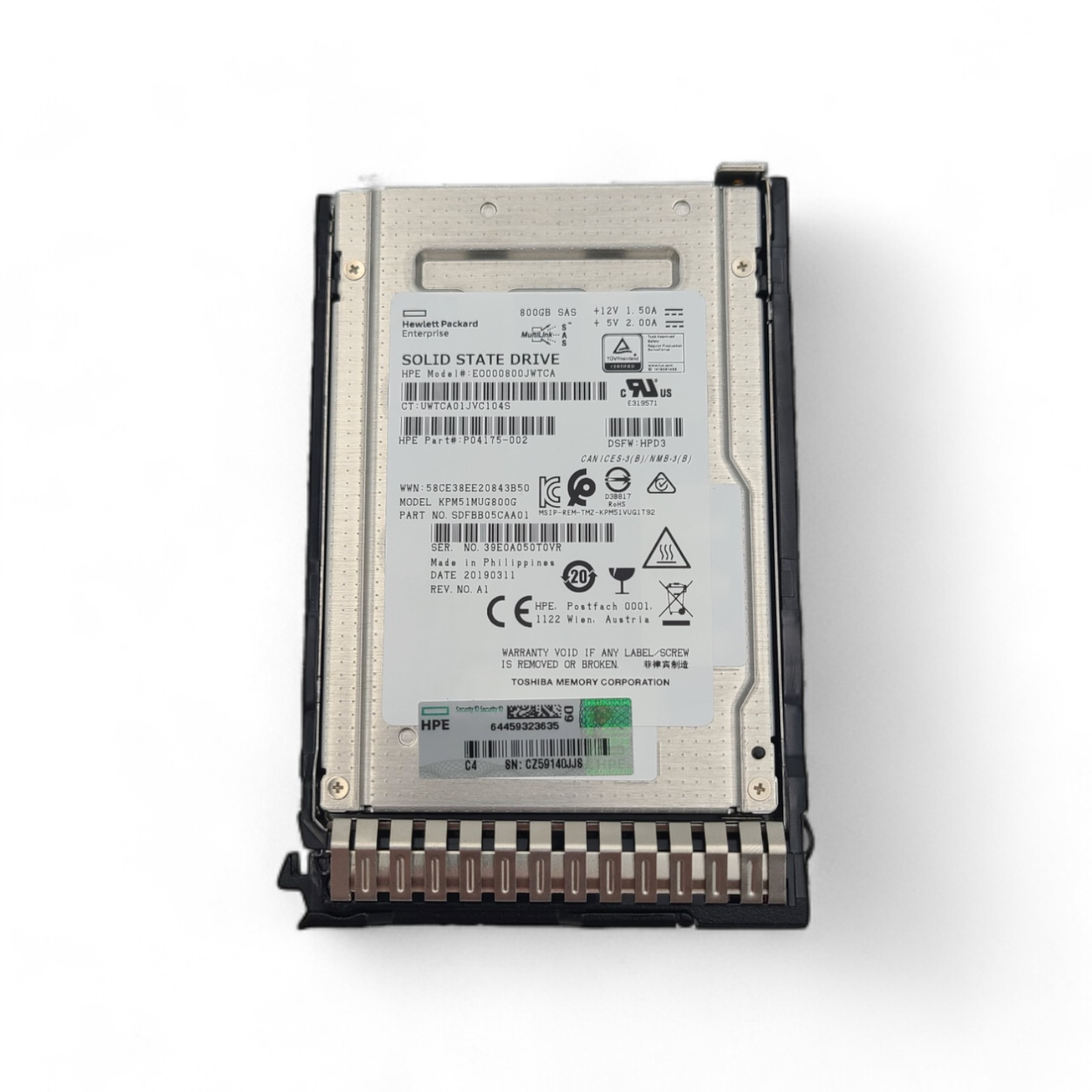 HP P04543-B21 HPE 800GB SAS 12G WI SFF SC PM5 SSD