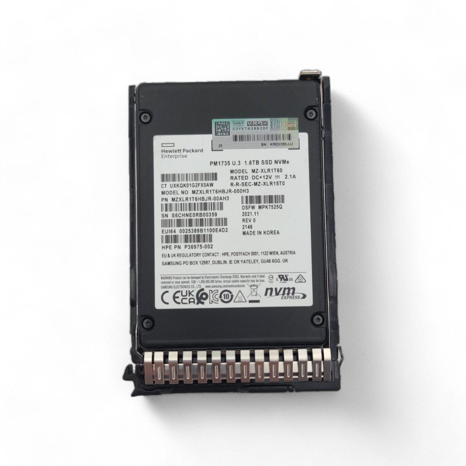 HP P16497-B21 HPE 1.6TB NVMe MU SFF SC U.3 PM1735 SSD