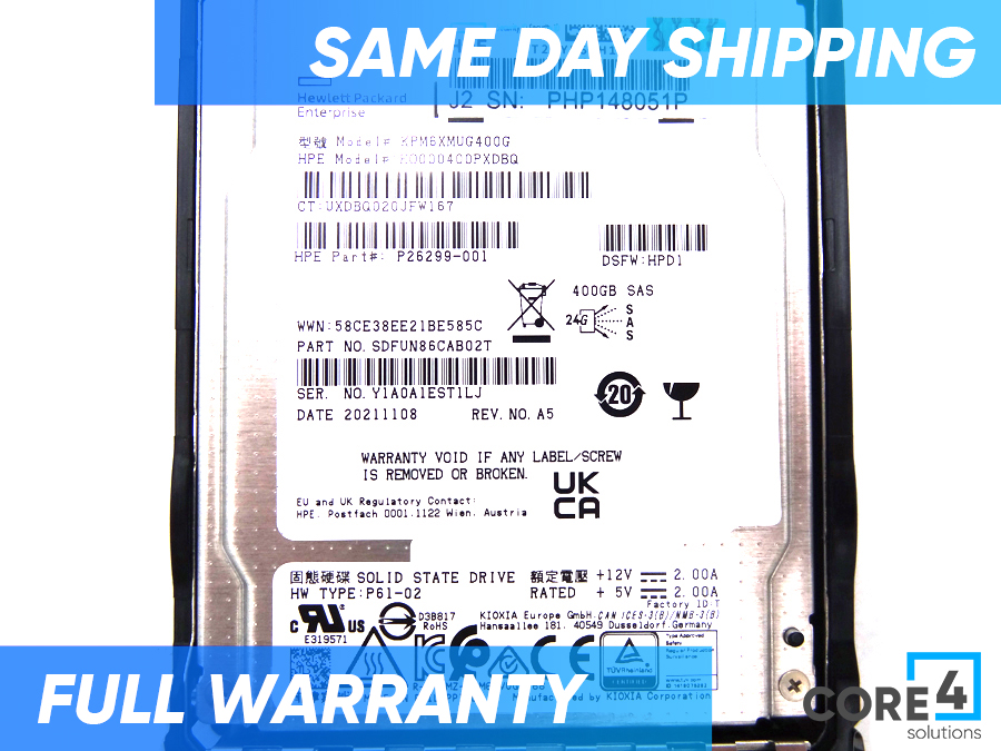 HP P40480-B21 400GB SAS 24G WI SFF BC PM6 SSD *New Bulk*